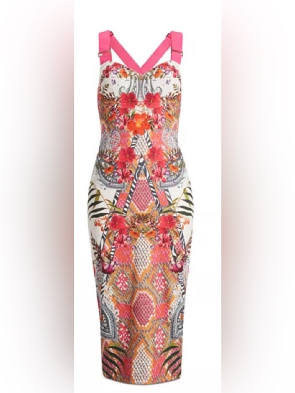 SZ 2 (or 4-6) Ted Baker Hot Pink Strap Floral Paisley Midi Dress